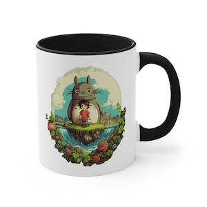 Accent Coffee Mug, 11oz Coffee Mug with C-Handle, Adventures of Totoro, Best Travel Coffee Mug, Digital Art Ceramic Mug, Coffee Lover Gift image 1