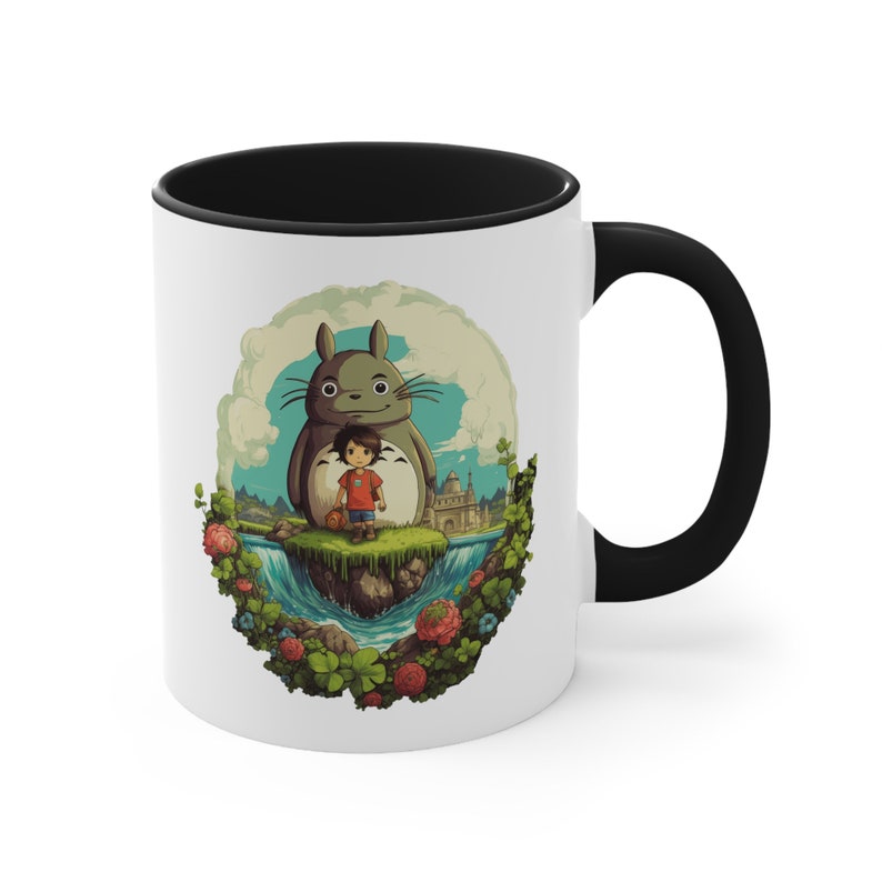 Accent Coffee Mug, 11oz Coffee Mug with C-Handle, Adventures of Totoro, Best Travel Coffee Mug, Digital Art Ceramic Mug, Coffee Lover Gift image 1