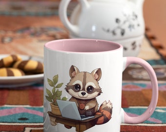 Durable Ceramic Coffee Mug, 11oz Coffee Mug with C Handle, Racoon Lover Coffee Cup, Raccoon Gifts, Ceramic Travel Mug, Animal Lover Gifts