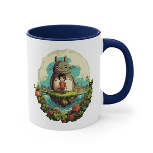 Accent Coffee Mug, 11oz Coffee Mug with C-Handle, Adventures of Totoro, Best Travel Coffee Mug, Digital Art Ceramic Mug, Coffee Lover Gift image 5