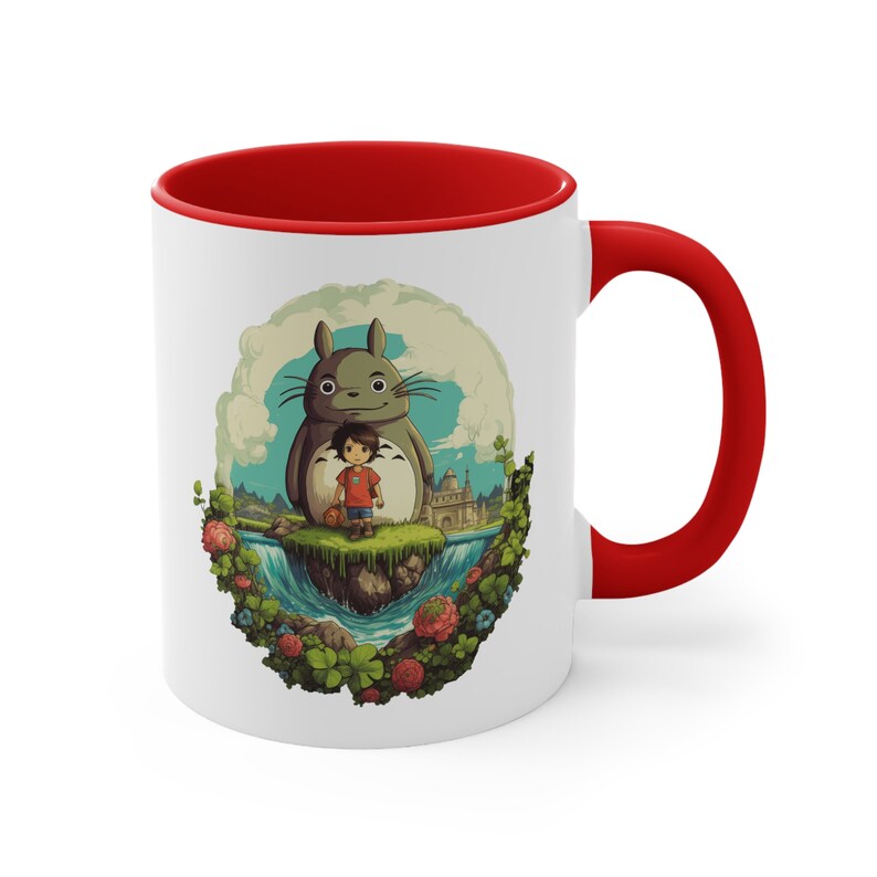 Accent Coffee Mug, 11oz Coffee Mug with C-Handle, Adventures of Totoro, Best Travel Coffee Mug, Digital Art Ceramic Mug, Coffee Lover Gift image 10