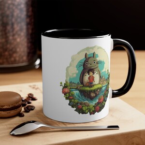Accent Coffee Mug, 11oz Coffee Mug with C-Handle, Adventures of Totoro, Best Travel Coffee Mug, Digital Art Ceramic Mug, Coffee Lover Gift image 4