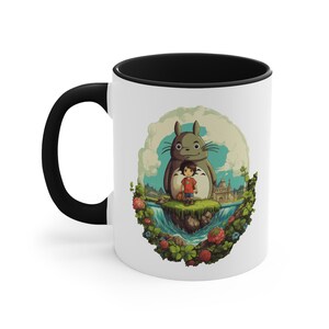 Accent Coffee Mug, 11oz Coffee Mug with C-Handle, Adventures of Totoro, Best Travel Coffee Mug, Digital Art Ceramic Mug, Coffee Lover Gift image 3