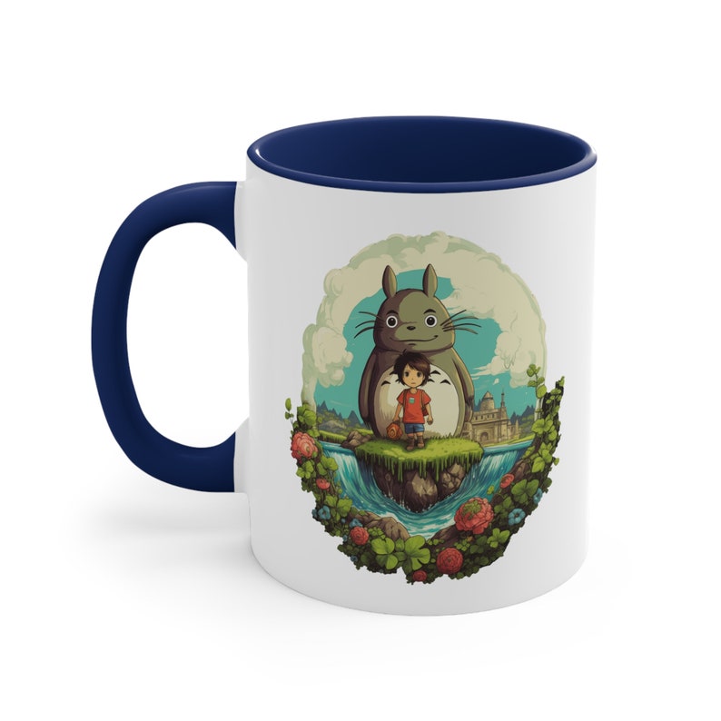 Accent Coffee Mug, 11oz Coffee Mug with C-Handle, Adventures of Totoro, Best Travel Coffee Mug, Digital Art Ceramic Mug, Coffee Lover Gift image 7