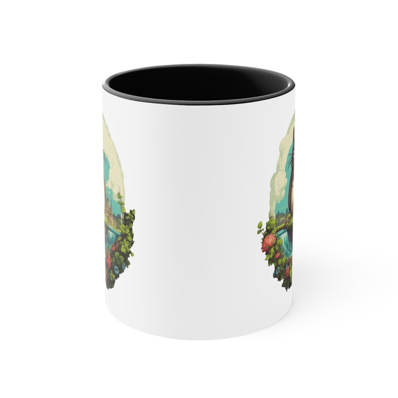 Accent Coffee Mug, 11oz Coffee Mug with C-Handle, Adventures of Totoro, Best Travel Coffee Mug, Digital Art Ceramic Mug, Coffee Lover Gift image 2