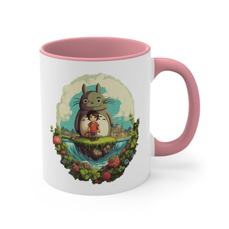 Accent Coffee Mug, 11oz Coffee Mug with C-Handle, Adventures of Totoro, Best Travel Coffee Mug, Digital Art Ceramic Mug, Coffee Lover Gift image 9