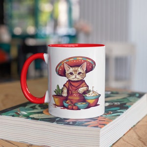 Ceramic Coffee Mug - Pisi Amigo Taco Chef, 11oz Mug, Digital Art Accent Coffee Mug, Coffee Cup Warmer for Travel, Coffee Lover Gift, Cat Mug