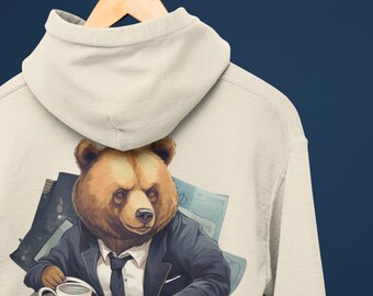 Coffee Addict Bear Hoodie, Oversized Graphic Hoodie, Coffee Addict Graphic Hoodie, Unisex Custom Hoodie, Blue and White Hoodie, Hoodie Gifts