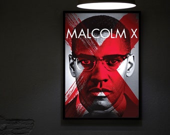 Malcolm X (1992) Impressão de pôster de filme, pôsteres de filmes de hip hop, arte de parede, decoração de quarto, decoração de casa, pôster de arte para presente, decoração de escritório