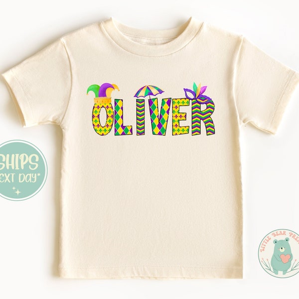 Personalized Toddler Mardi Gras Shirt, Custom Name Mardi Gras Toddler Shirt,Kids Mardi Gras Shirt,Boys Mardi Gras Shirt,Girls Mardi Gras Tee