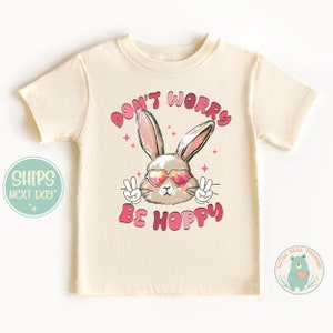 Kids Easter Shirt - Don't Worry Be Hoppy Sage Kids Retro T-shirt - Easter Retro Natural Infant, Toddler & Youth Tee, Girl Boy Easter Outfit