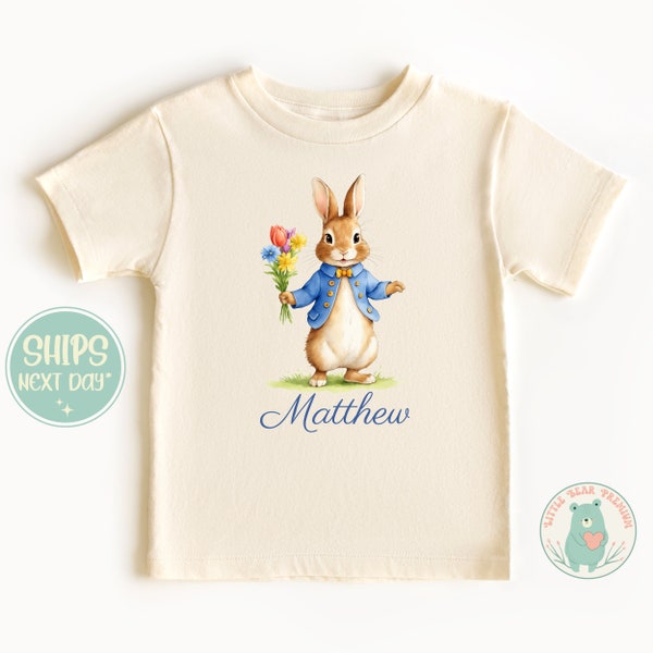 Personalized Name Bunny Onesie®, Custom Peter Rabbit Natural Baby Boy Bodysuit, Cute Easter Bunny Bodysuit, Easter Toddler Shirt, Bunny Tee