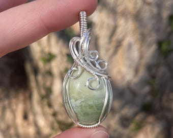 Light Green Stone Wire Wrapped Necklace