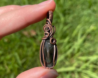 Rainbow Obsidian Wire Wrapped Necklace in Antiqued Copper