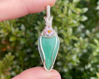 Chrysoprase with Flower Wire Wrapped Necklace