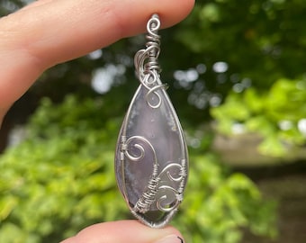Purple Moss Agate in Stainless Steel Wire Wrapped Necklace