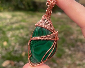 Malachite Statement Copper Wire Wrapped Necklace