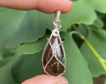 Quality Cute Boulder Opal Wire Wrapped Necklace