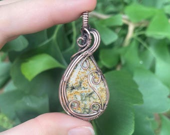 River Jasper Wire Wrapped Necklace in Antiqued Copper