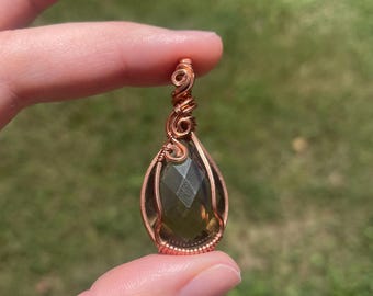 Smoky Quartz Faceted Copper Wire Wrapped Necklace