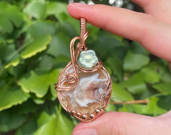 Sparkly Little Geode Copper Wire Wrapped Necklace