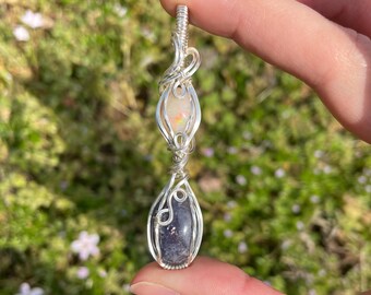 Iolite Sunstone & Opal Wire Wrapped Necklace