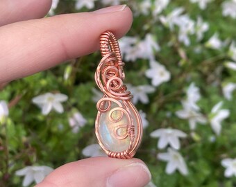 Lil Moonstone Wire Wrapped Necklace in Bare Copper