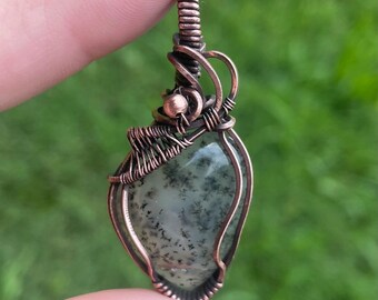 Dendritic Agate Wire Wrapped Necklace in Antiqued Copper