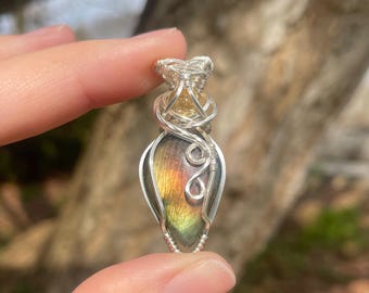 Sunset Labradorite & Citrine Wire Wrapped Necklace