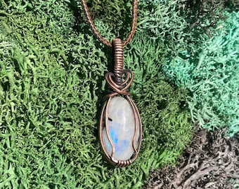 Moonstone Wire Wrapped Necklace in Antiqued Copper