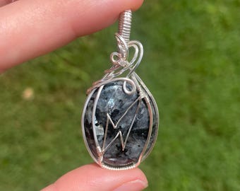 Larvikite Lightning Bolt Wire Wrapped Necklace
