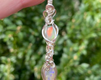 Ethiopian and Lightning Ridge Opal Wire Wrapped Necklace