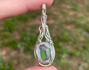 Galaxy Opal Cool Tone Wire Wrapped Necklace