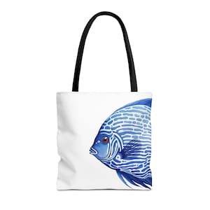 Navy Diskus Fisch Einkaufstasche, moderne Fischtasche, Boottasche, Strandtasche, Urlaubstasche, Pooltasche, Buchtasche, wiederverwendbare Tasche, Küstentasche