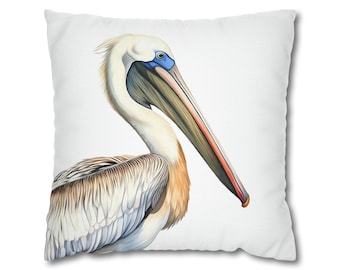Pelican Print Square Pillow Case, Coastal Pelican Bedding, Pelican Throw Pillowcase, Beach House bedding, Housewarming gift, bedding coastal