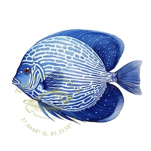 Modern Fish art, Instant Download, Navy Discus Fish, Minimalist Wall art, Housewarming gift, Beach house print, Coastal Fish art, Watercolor