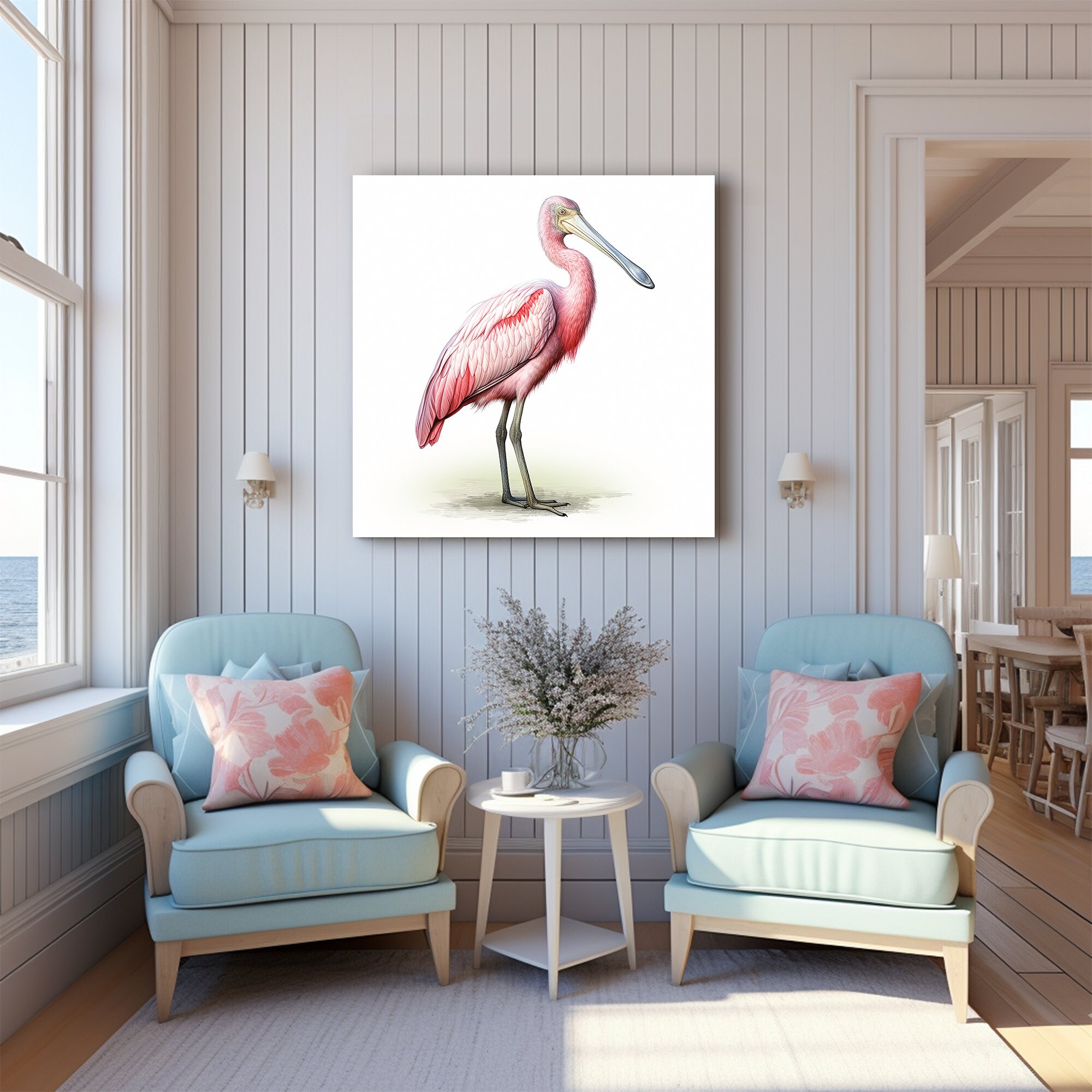 Roseate Spoonbill Art, Watercolor, Instant Digital Download, Beach ...