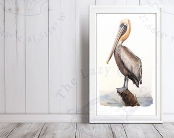 Set of 2 Pelican Prints, Digital Download, Over 15 sizes, Coastal Wall Art, Beach House Art, Unique Art Prints, Seaside Art, Ocean Art