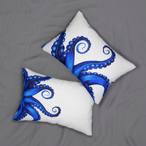 Blue Octopus Reversible Pillow for Beach Decor Throw Pillow