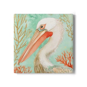 Coastal Pelican Ceramic Coaster, Beach Decor, Nautical Gift, Kitchen Accessory, Eco-Friendly Living, Summer Vibes