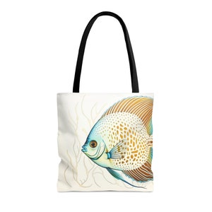 Creme Diskus Fisch Tragetasche, Boot Einkaufstasche, Küstenfisch Tasche, Diskus Fisch Tragetasche, wiederverwendbare Tasche, Bibliothekstasche, Buchtasche, Pool-Tasche, Strandtasche