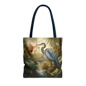 Blauer Reiher Einkaufstasche, Everglades Vogeldruck, wiederverwendbare Einkaufstasche, Geschenk für sie, Urlaubstasche, Strandtuchtasche, Küstenvogeltasche, Vintage
