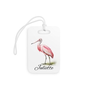 Personalized Spoonbill-Luggage Tags, Beach Bag Tag, School Bag Tag, ID Luggage Tag, ID Beach Bag, Spoonbill art, Coastal bird art