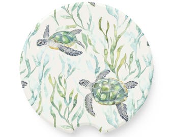 Car Coaster, Sea Turtle Design - Cup Holder Coaster, Car Accessory, Beach Lover Gift, Ocean Theme Decoration, Turtle Drink Holder