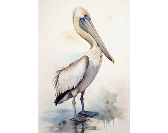 Pelican Artwork, Watercolor Painting, Minimalist Coastal Room Decor, Watercolor Pelican, Modern Fine Art Posters
