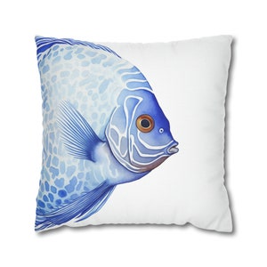 Blue Fish Square Pillow Case, Blue Discus Fish Pillowcase, Modern Pillowcase, Gifts for home,Bed throw pillow, Beach house bedding, gifts