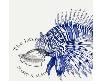 ミノカサゴの水彩画アートプリント：海の魚のイラストの壁飾り - Etsy 日本