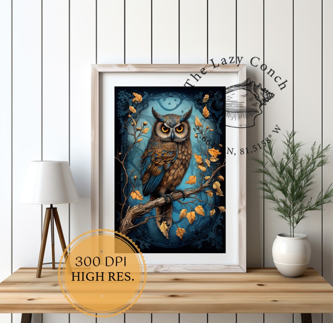 Vintage Owl Print Digital Art Instant Download Nature Etsy