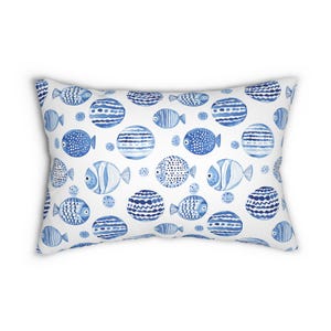 Fish Pattern Lumbar Pillow, Ocean Theme Home Decor, Coastal Throw Cushion, Nautical Fish Pillow, Sea Creatures Pillow