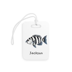 Personalized luggage tag, Sheepshead Luggage Tag, ID bag tag, Travel Tag, Saltwater fish art tag, School bag ID tag, tackle box tag,